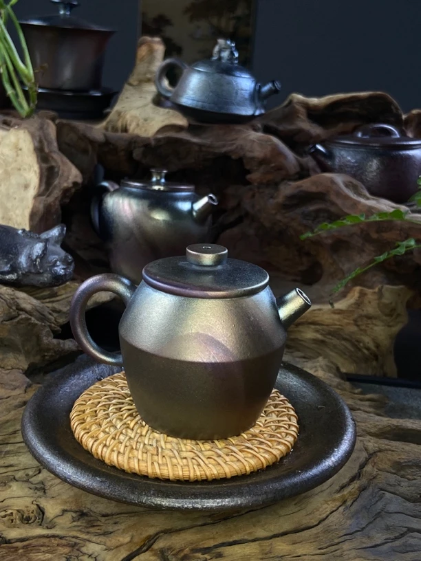 手工柴烧壶紫泥火彩小容量茶壶160cc