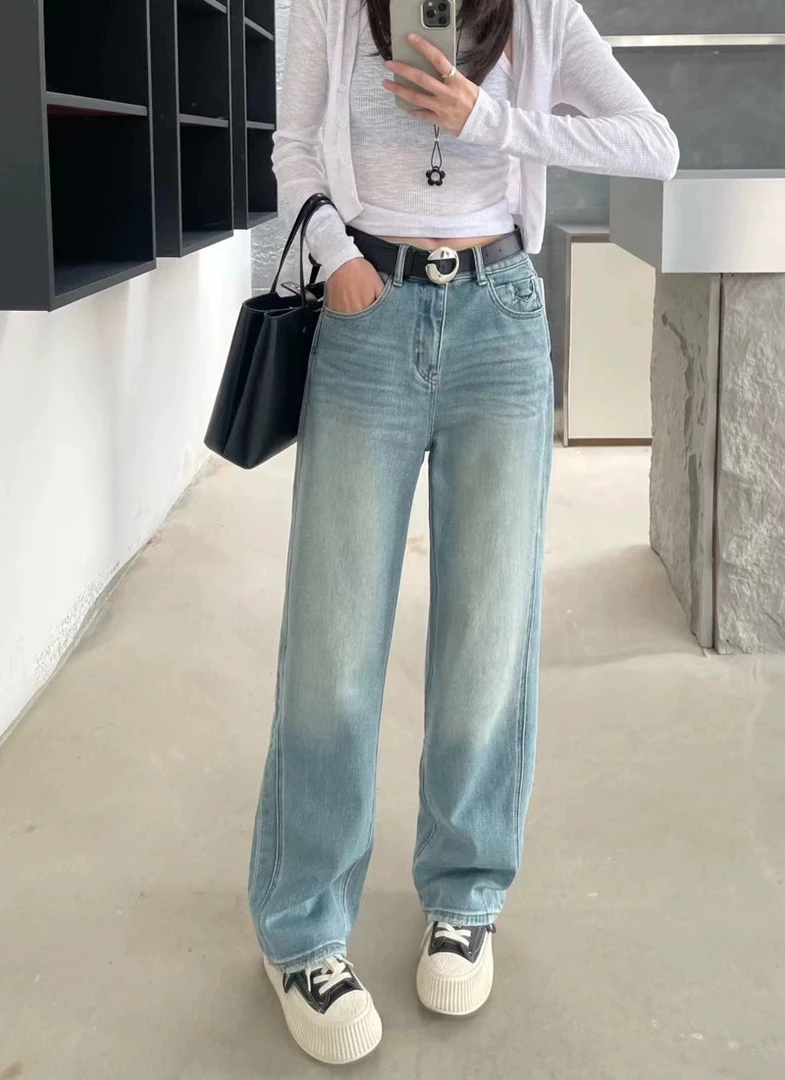 春季新款高腰显瘦窄版牛仔裤女百搭