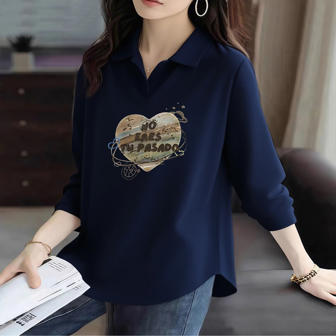 POLO衫女长袖T恤春秋季2025新款大码宽松百搭显瘦减龄翻领打底衣