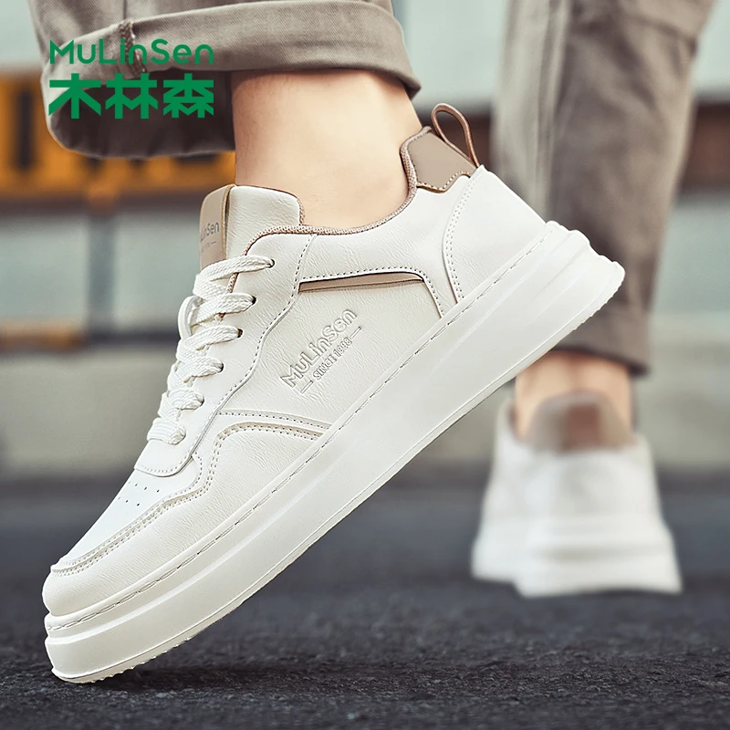 木林森小白鞋男2025新款秋季工作厚底增高防滑休闲百搭男士板鞋