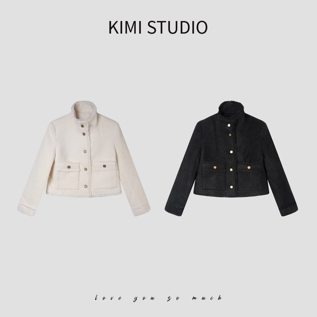 AW25040   反季上新 立领流苏方格编织羊毛小香风外套