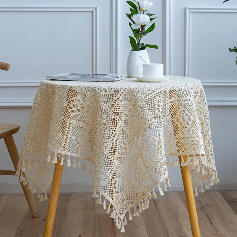 覆古镂空蕾丝桌布盖布ins风长方形白色田园餐桌布圆桌圆形小桌布