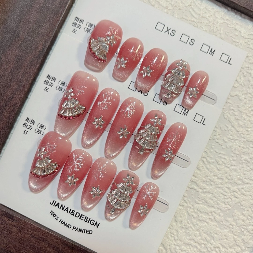 【圣诞7号】 短梯长梯/短椭圆长椭圆飞天纯手工穿戴甲  2564