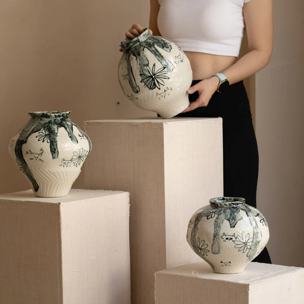 青默窑现代小清新陶瓷花瓶高级感氛围插花器摆件客厅玄关花瓶青萝