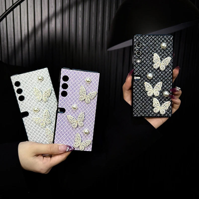 适用荣耀vpurse手机壳新款matexs2套huawei细闪菱格ins蝴蝶珍珠女