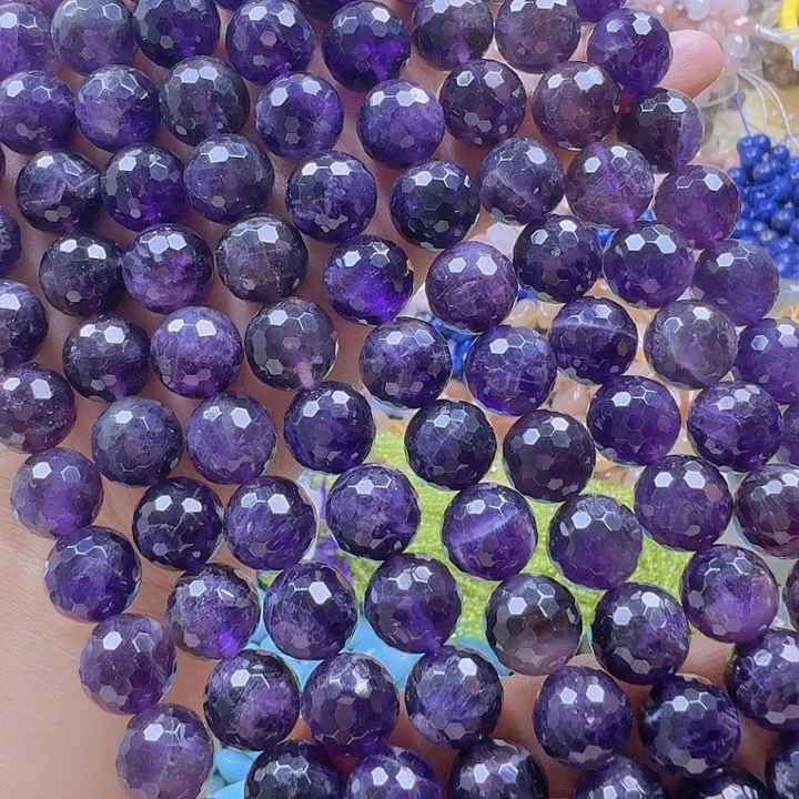水晶珠宝半成品未镶嵌卡12紫水晶切面一条