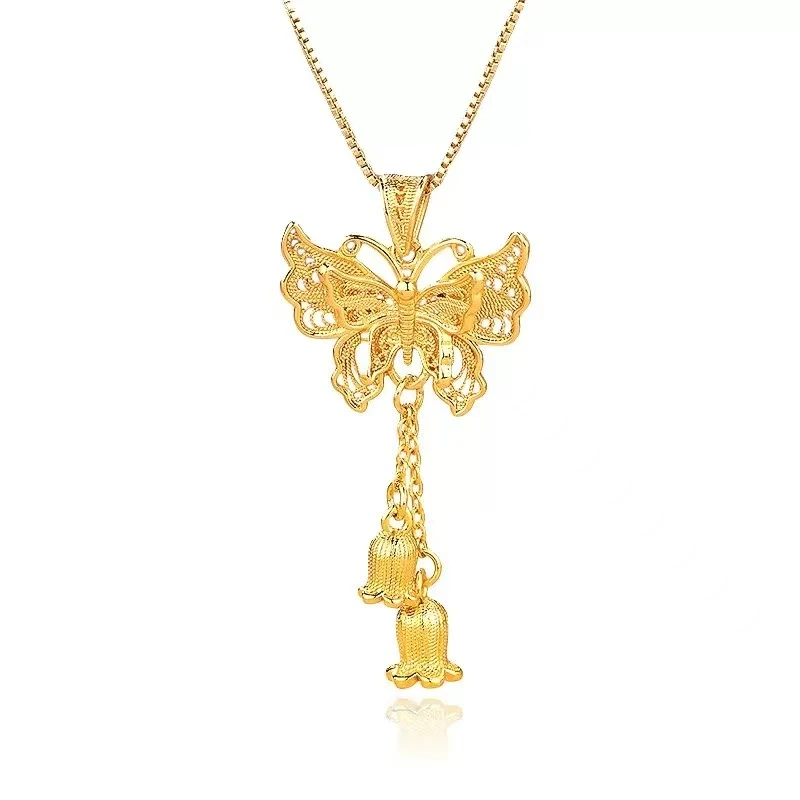 欧伦诗 钛钢项链 时尚百搭 新中式花丝蝴蝶铃铛流苏项链 70139A