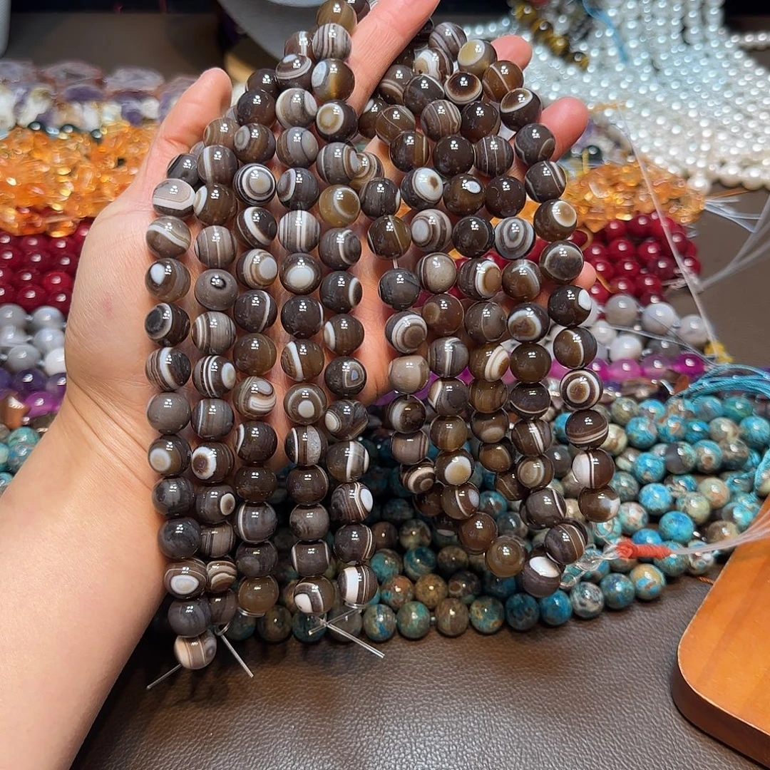 玛瑙/玉髓合金珠宝半成品12mm板眼烟灰玛瑙一条