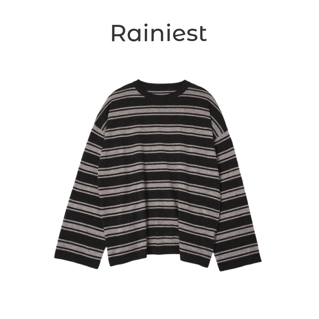 雨哥Rainiest棉羊毛混纺条纹针织长袖T恤S259K021G0