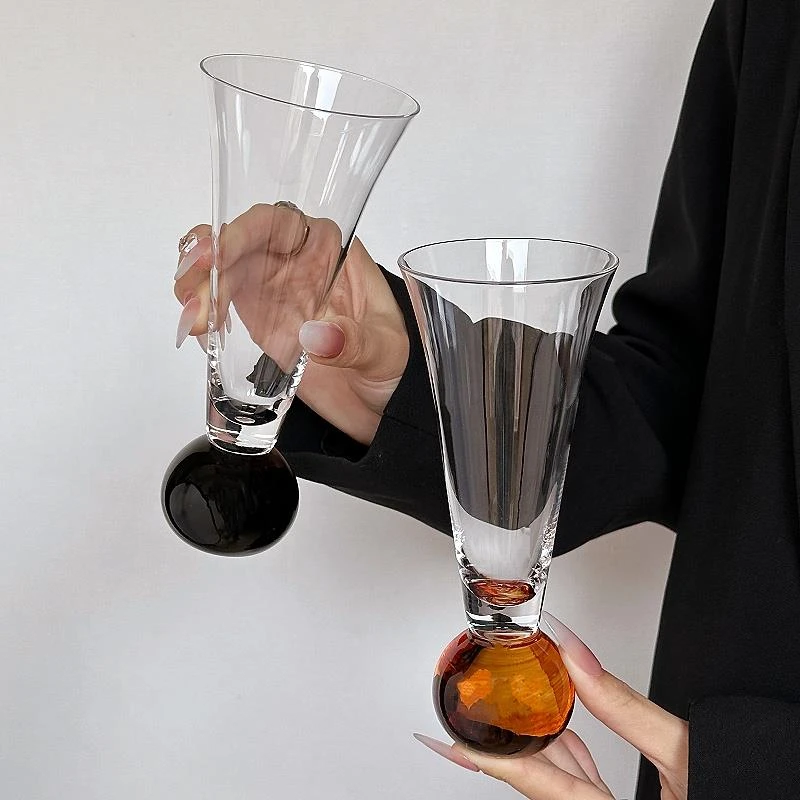 小众创意水晶玻璃杯鸡尾酒杯高颜值圆球香槟杯冷饮杯果汁杯饮品杯