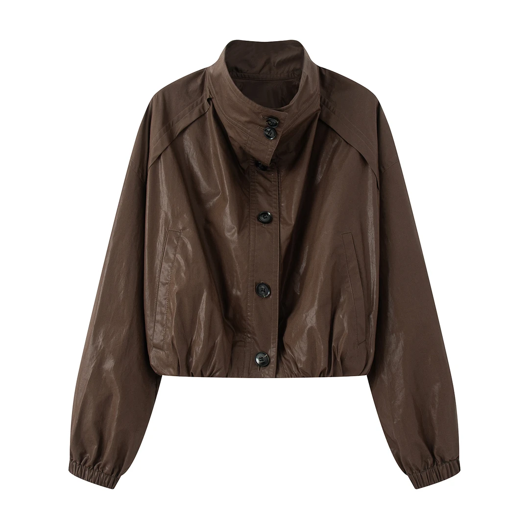 艾家-多巴胺穿搭短外套女2025新款秋季立领气质复古休闲上衣3019