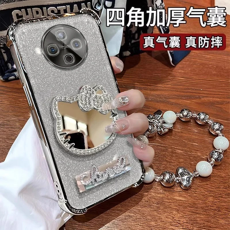 适用vivoY500手机壳网红女款Y300Pro+镜子软壳Y200挂绳Y100全包边