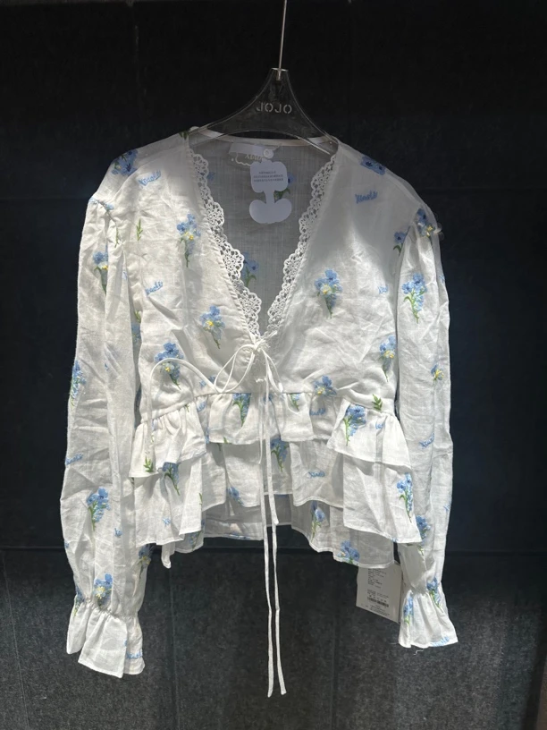 XIAOLI筱李碎花荷叶边上衣