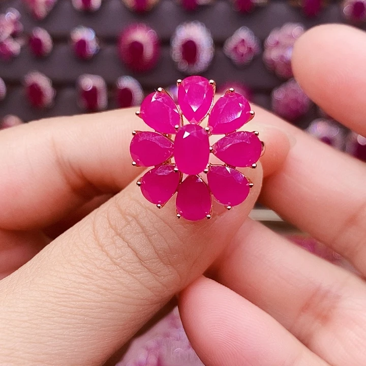 戒指银S925镶嵌红宝石