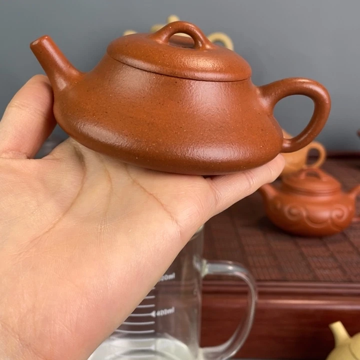 品***桃紫砂茶壶大红泥影瓢