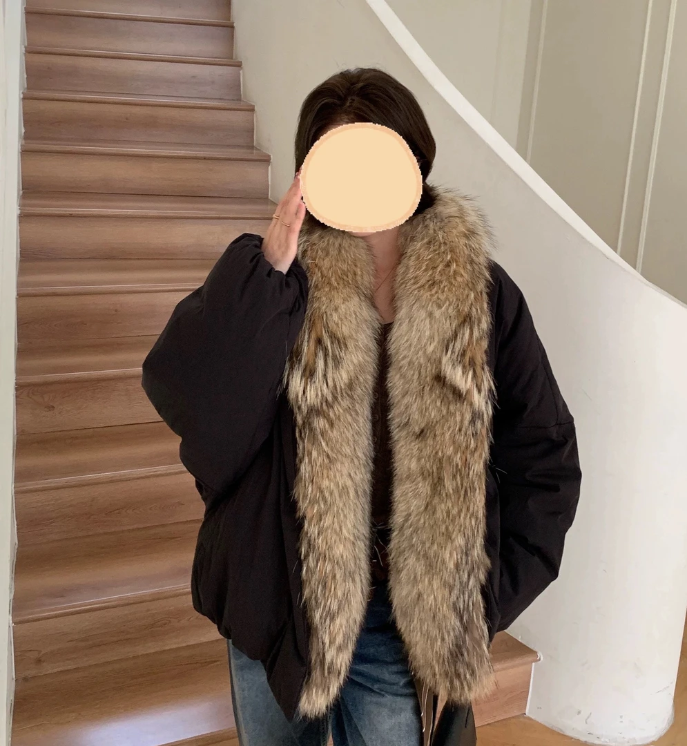 冬季可拆卸毛毛皮草毛领棉服派克外套保暖冬