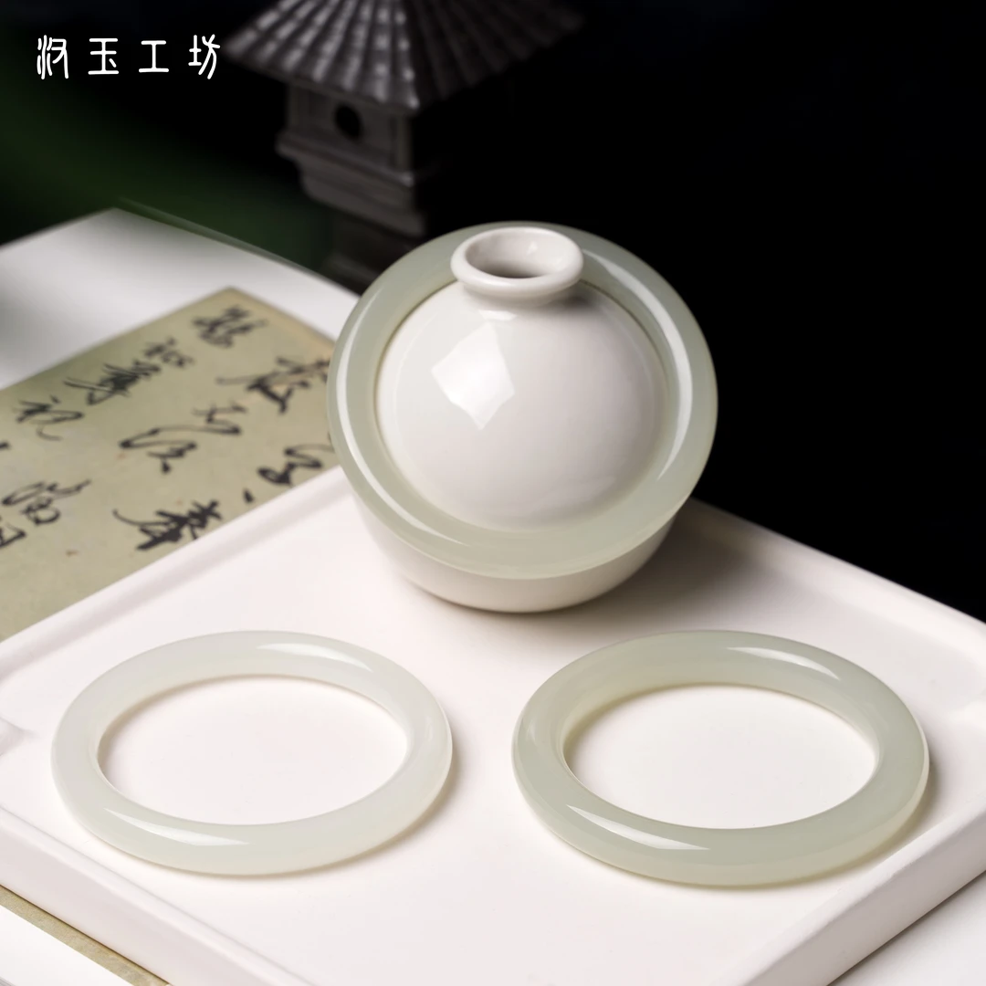 汉玉工坊 高冰晴水 和田玉手镯 颜色多样性发一