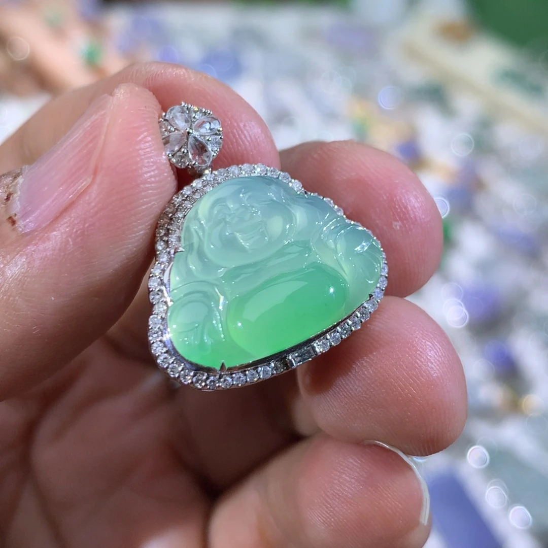翡翠18K金镶嵌吊坠(不含链)