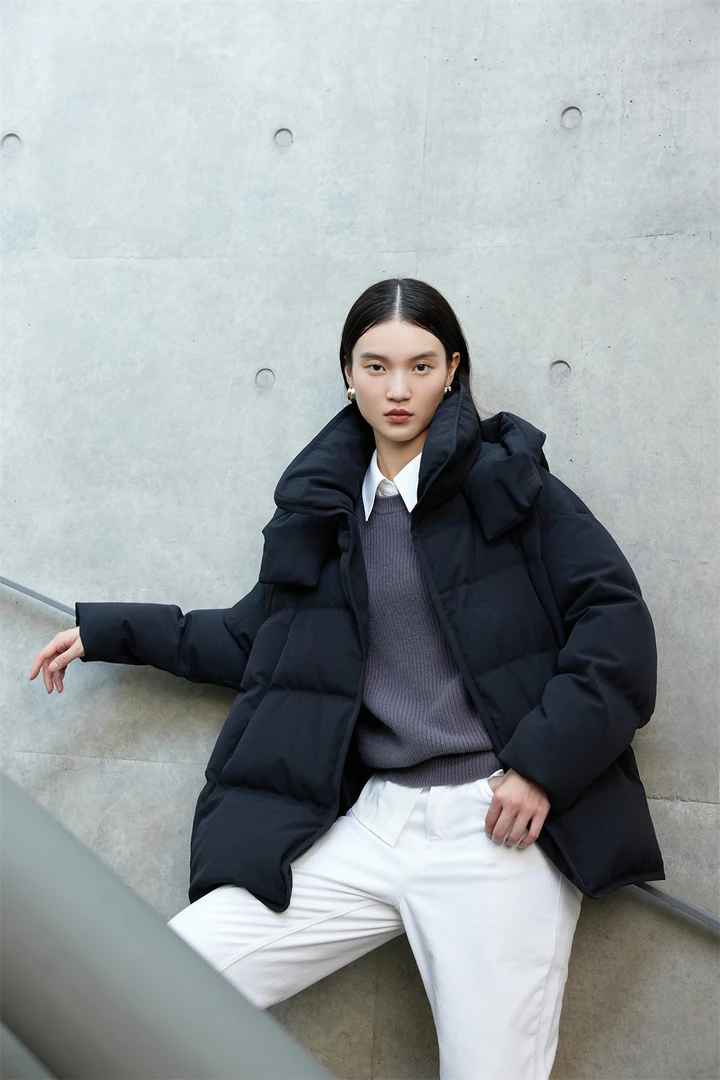 百靓苑 824Y857 黑色一手长宽松韩版白鸭绒羽绒服