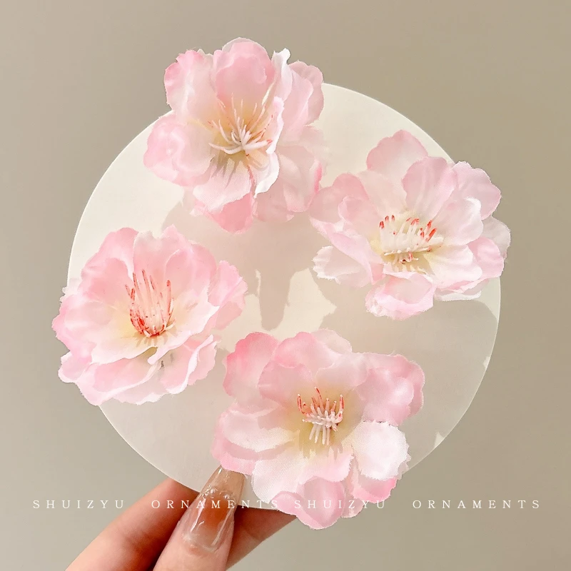 粉色樱花发夹女旅行拍照侧边夹子氛围感刘海发卡甜美仿真花朵头饰