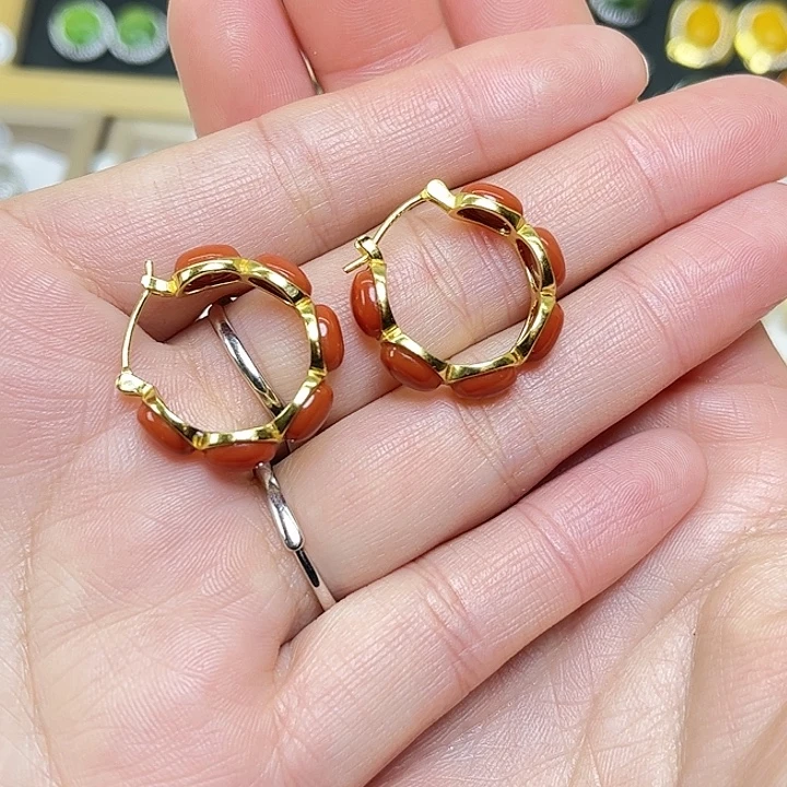 愈****和田玉银S925镶嵌耳饰