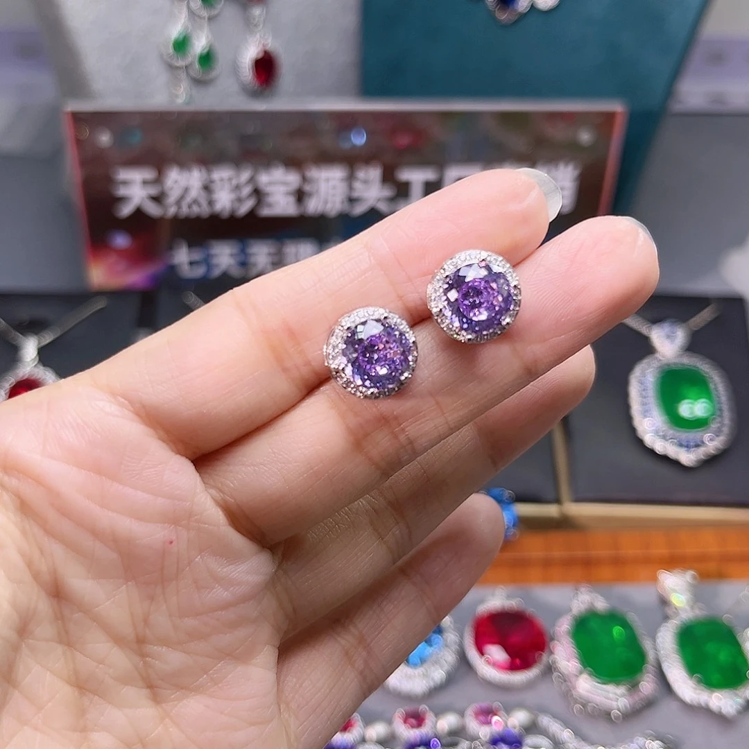 耳饰彩色蓝宝石银S925镶嵌d 67
