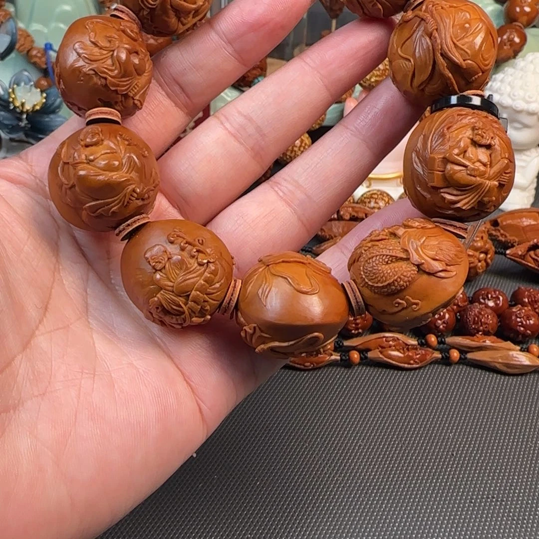 手串/手链橄榄核宽2.5梅林红核双面浮雕十八罗汉