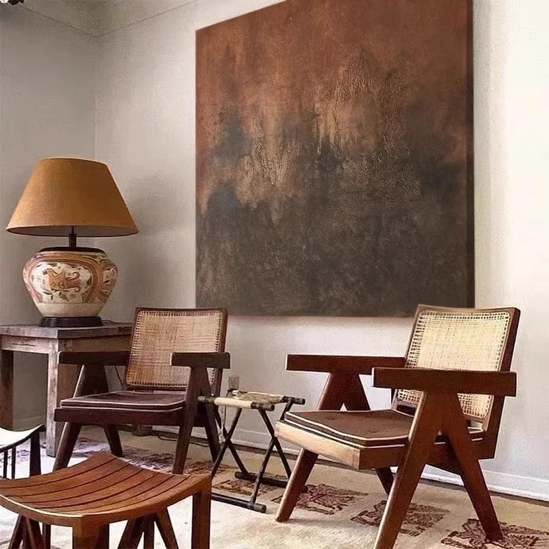 【巴比松】手绘油画客厅侘寂风挂画民宿抽象复古质感肌理玄关装饰画