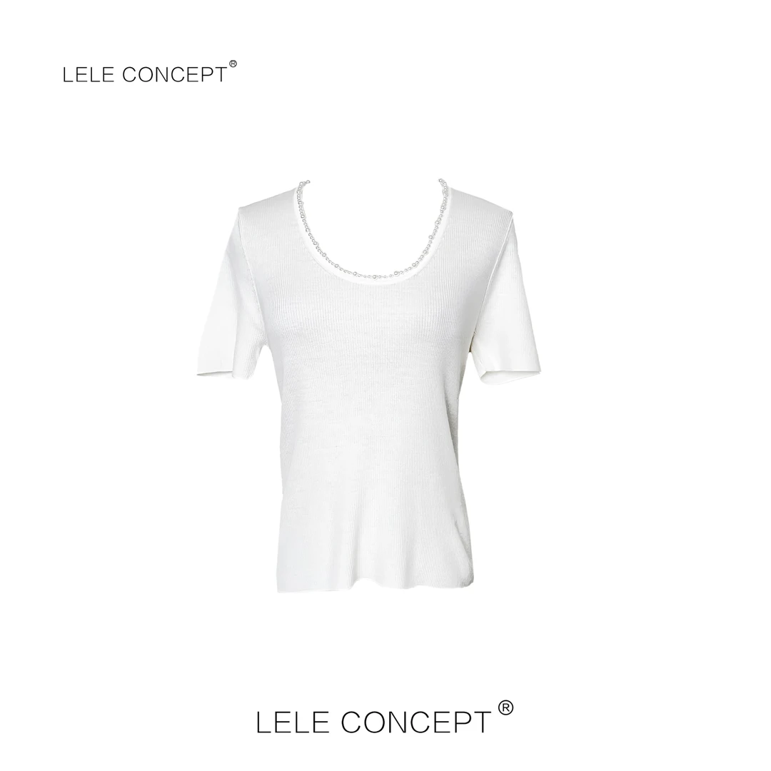 LELE CONCEPT丨百搭舒适钉珠大领针织半袖TX098