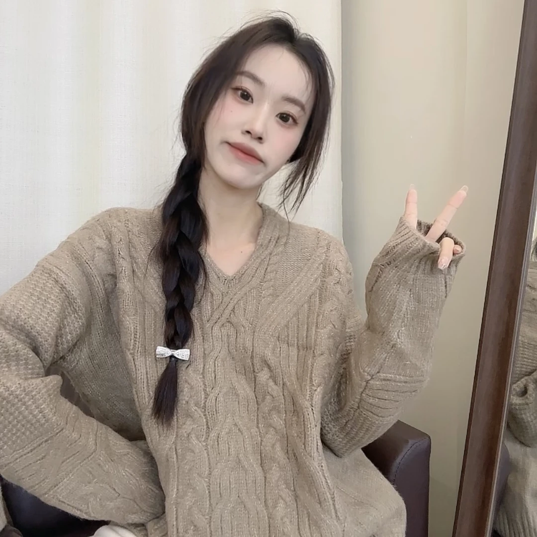 芬芬家-【超厚毛衣】V领超厚毛衣麻花毛衣