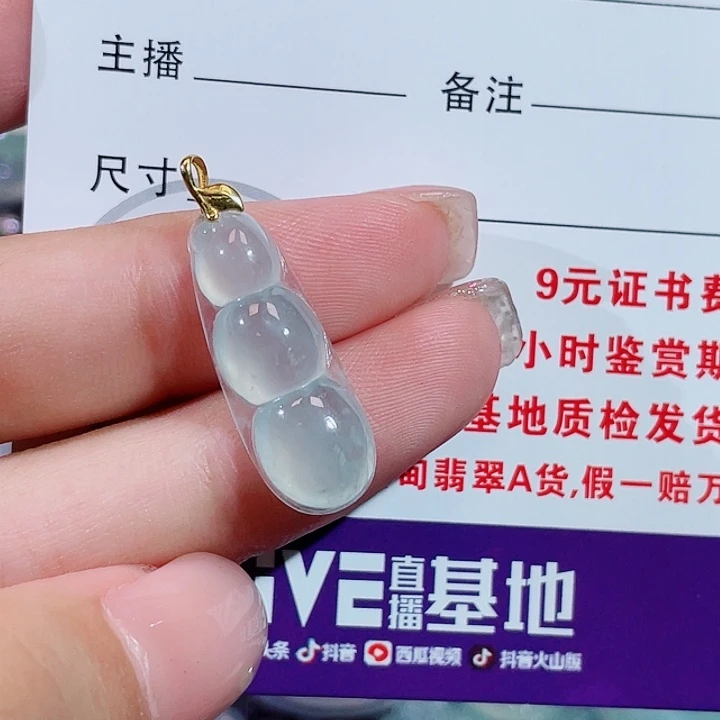 颈饰18K金镶嵌翡翠豆子