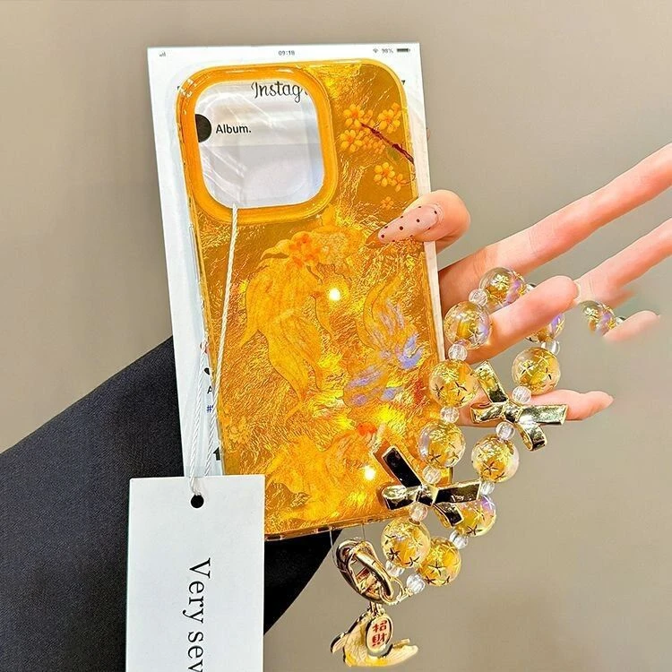 适用于苹果16手机壳14冰川纹15promax桂花锦鲤13个性12防摔手链