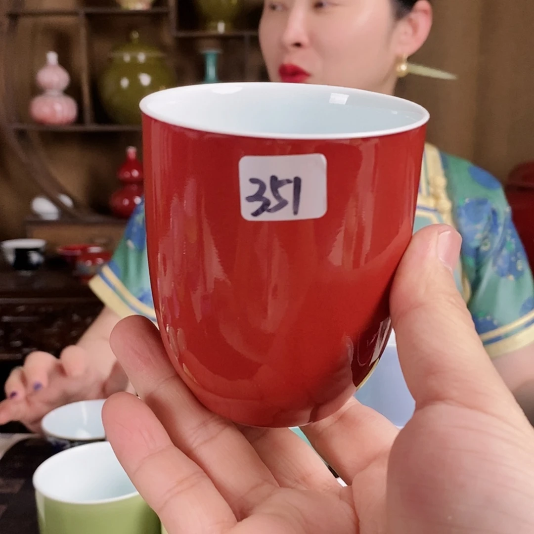 351号祭红釉内白手工水杯