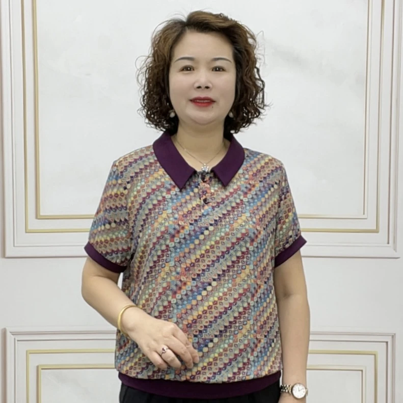 2025夏季短袖时尚减龄中老年百搭气质花色洋气休闲薄款宽松妈妈装