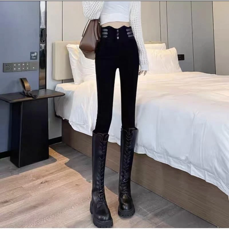 时尚弹力女小脚裤高腰紧身小黑裤子铅笔裤秋季