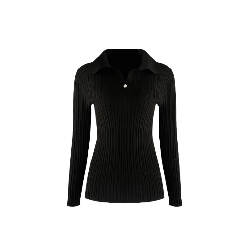 显瘦下颚线别致V翻织弹力打底衫2T13S3213