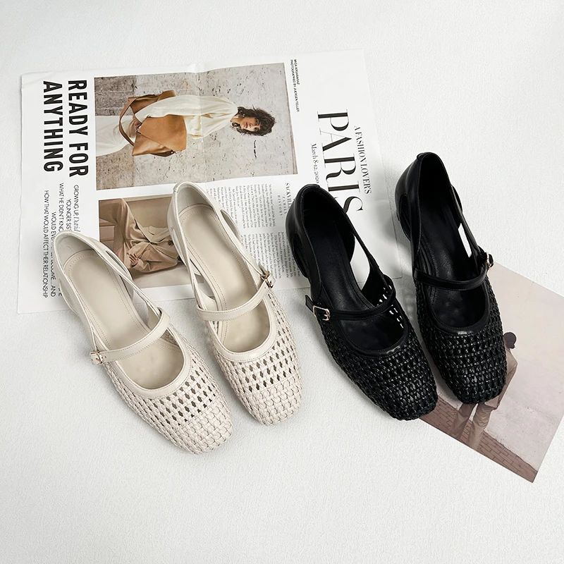 JA/3CM牛皮版~真皮2025款镂空凉鞋女低跟里外全皮单鞋女士时尚622