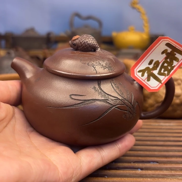 茶壶紫砂鸿运当头原矿老紫泥170c