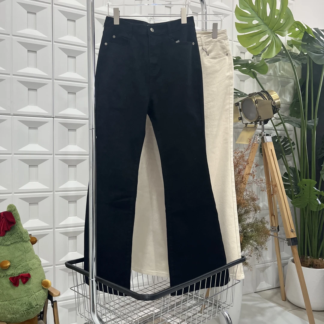 显瘦高腰修身纯色弹力喇叭裤 H-250116