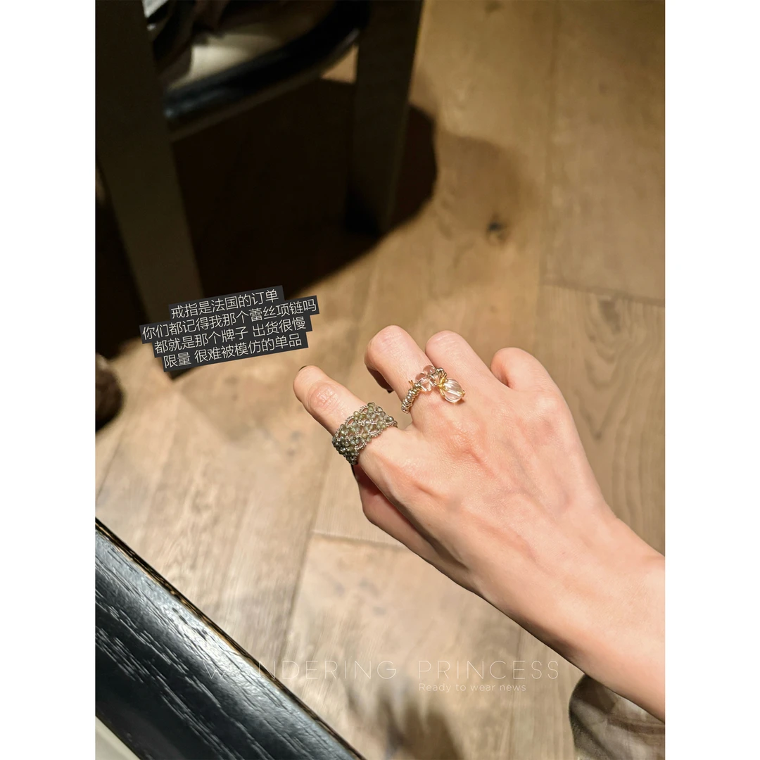 纯铜大理石戒指 钱美西 手工串珠戒指 高级气质ins独特吸睛配饰