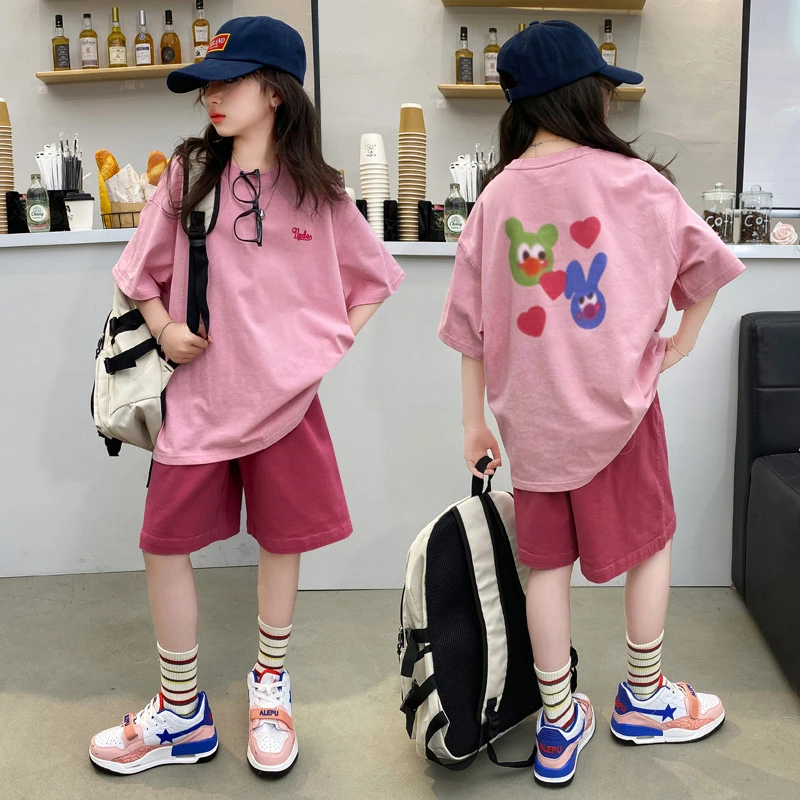 女童夏装套装2025新款爆款6-12岁15岁中大童小女孩休闲运动两件套