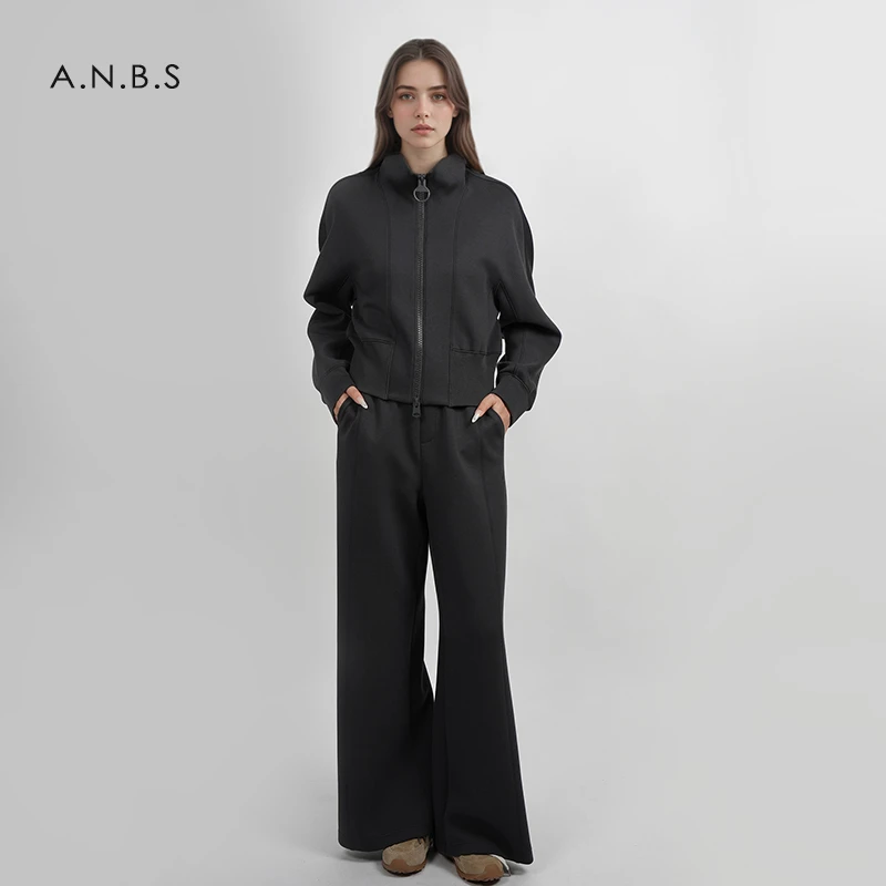 「高级感拉满」羊毛休闲套装女冬新款立领卫衣阔腿裤两件套显瘦017