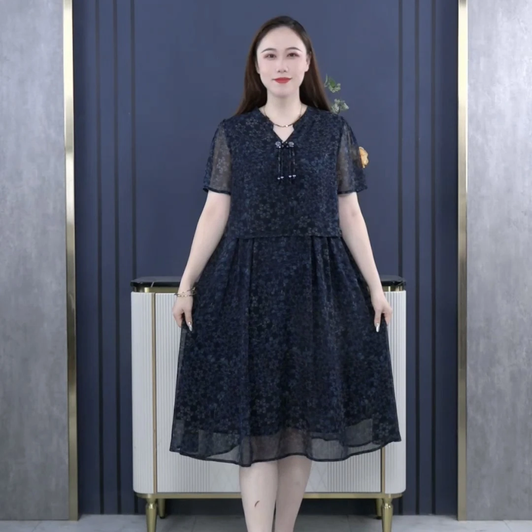 木棉林大码女装气质碎花连衣裙宽松遮肉显瘦假两件裙子ZB5974