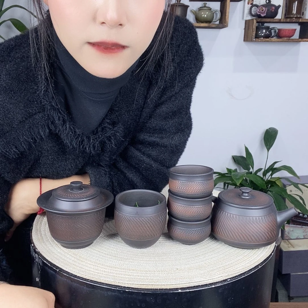 壶建水紫陶300轮回纹套装