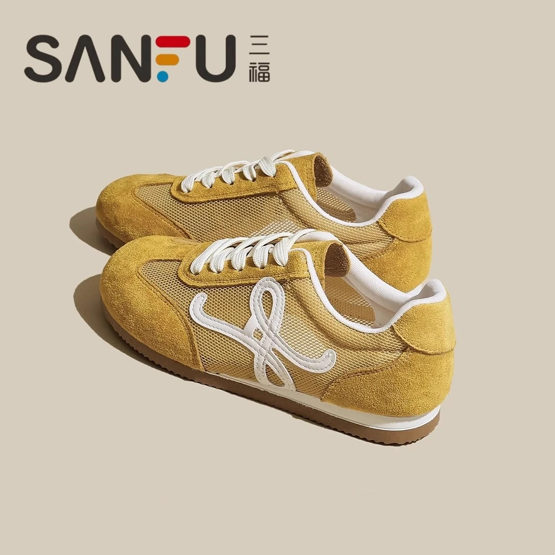 三福网面透气德训鞋小白鞋女2025春夏季新款百搭休闲运动阿甘鞋女