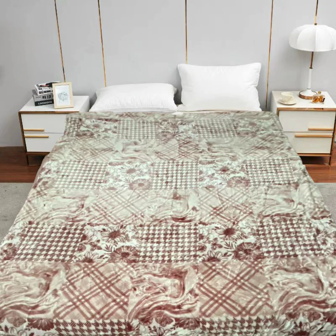 200*230cm 红棕色千鸟格雏菊 双层 午睡毯多功能卧室加厚绒毛毯