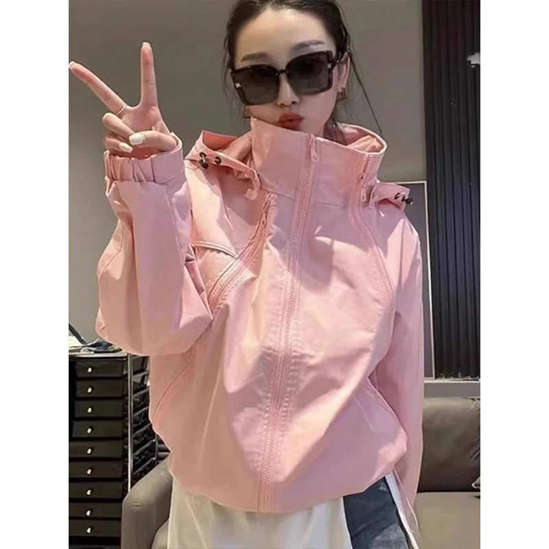 【爆款冲锋衣外套女连帽2025春秋新小个子欧货休闲高级感短款夹克