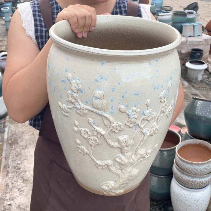 紫砂花盆口24高35瑕疵瑕疵