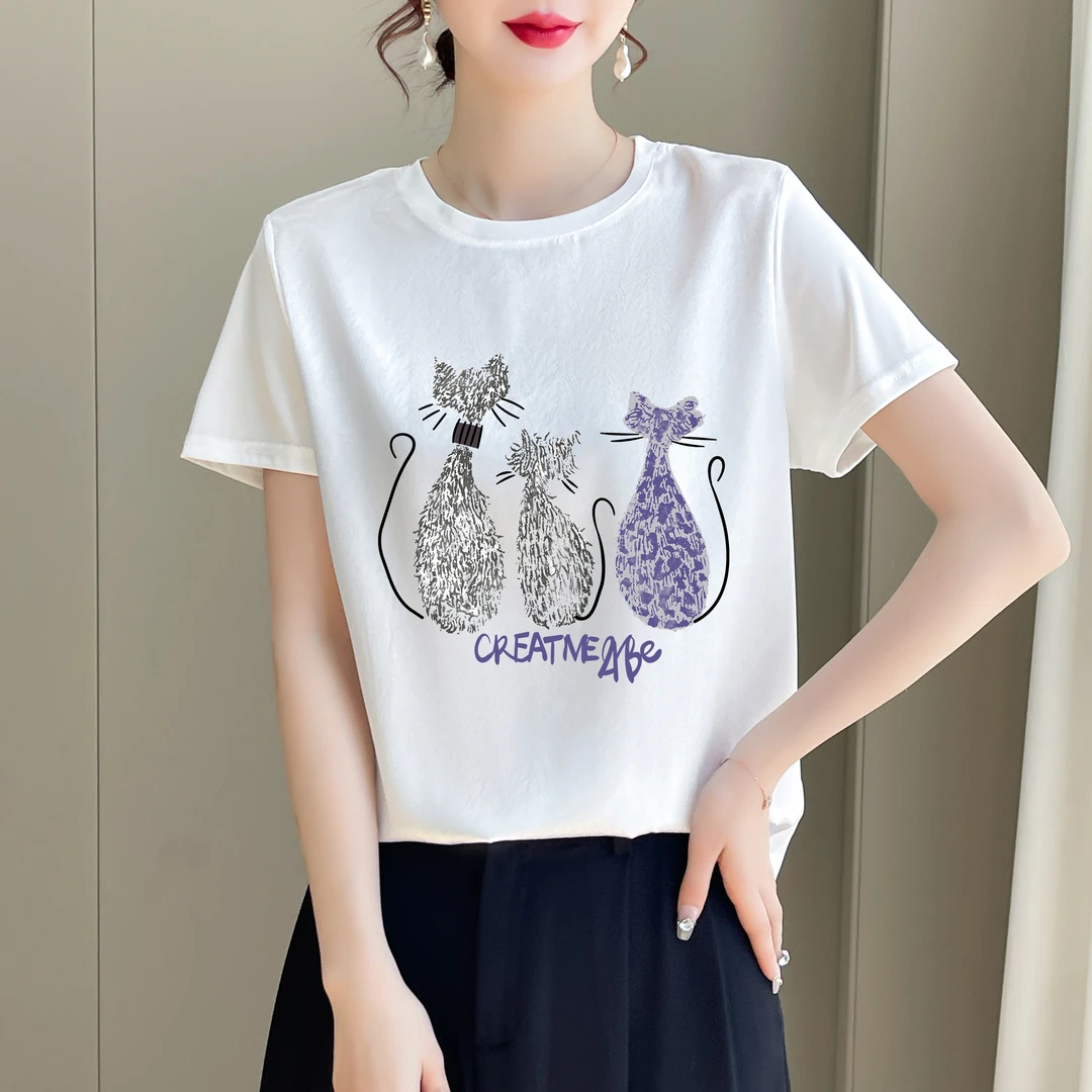 1492新款丝滑缎面冰凉感百搭时尚休闲女T恤AB拼接短袖