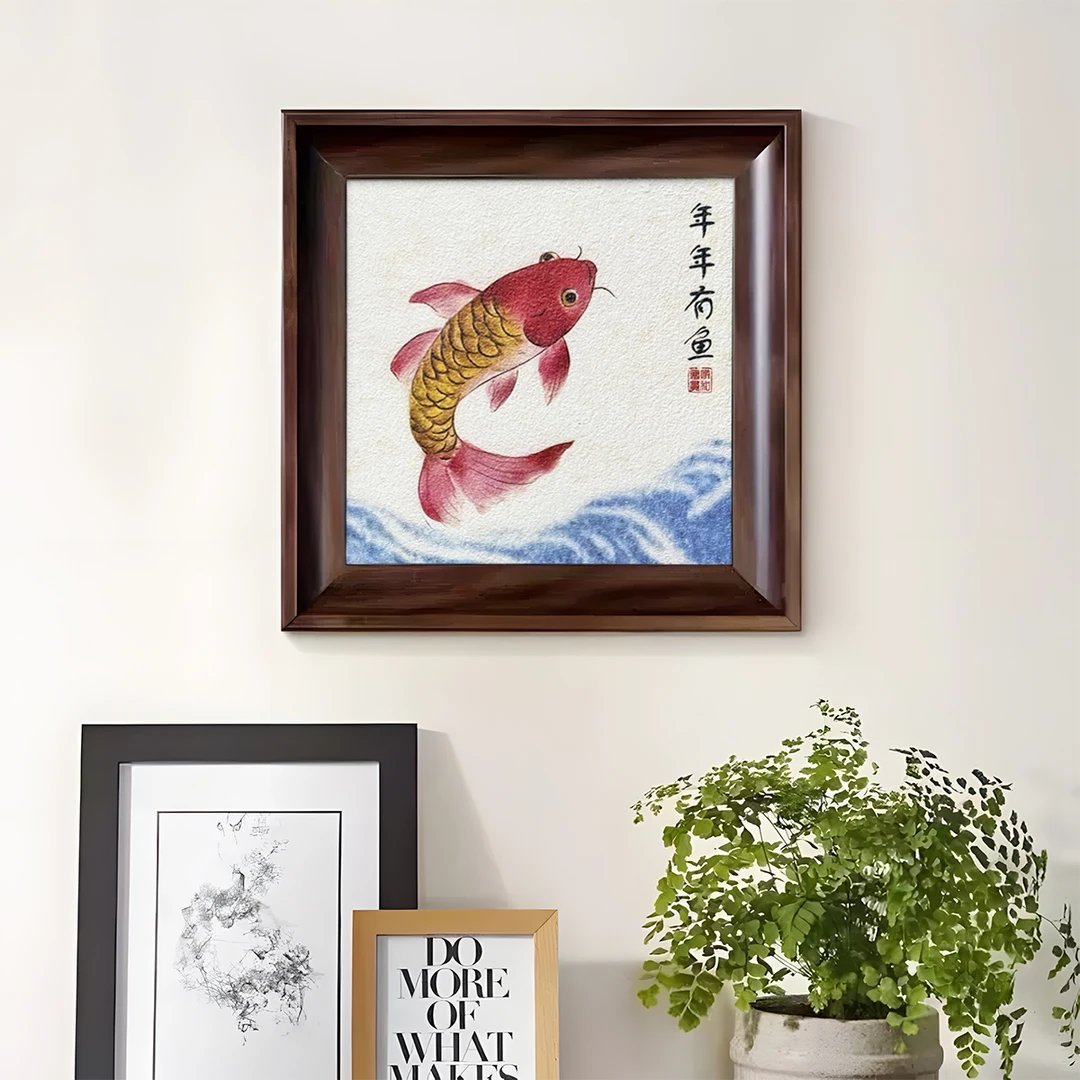 益师傅年有余荷花相框客厅装饰画桌面摆台中式禅意茶室书房鱼4040